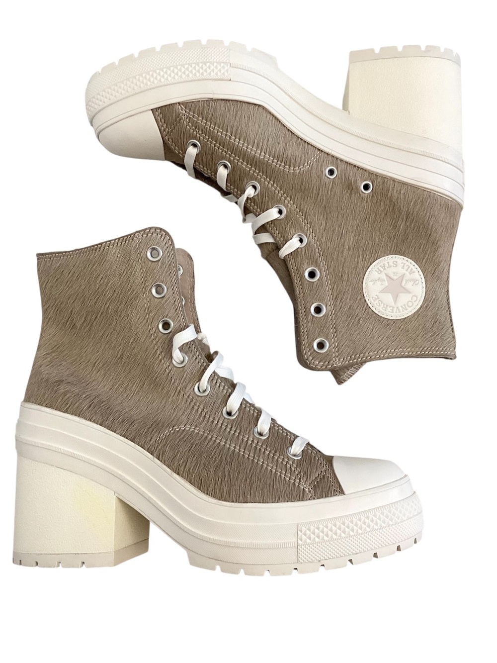 Converse NWOT 11.5 Chuck 70 De Lux Platform Calf-hair Womens Sneakers Beige Flaw